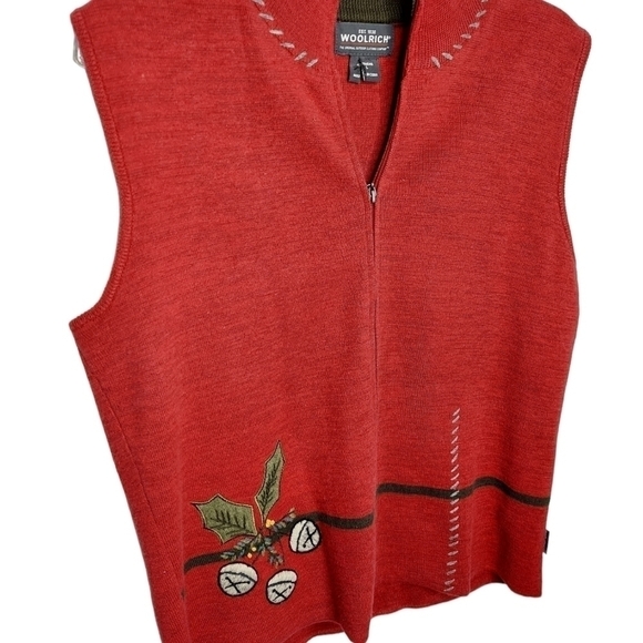 Vintage Woolrich Holiday Christmas Cardigan Sweater Vest Size Large Red Classic - Picture 2 of 12